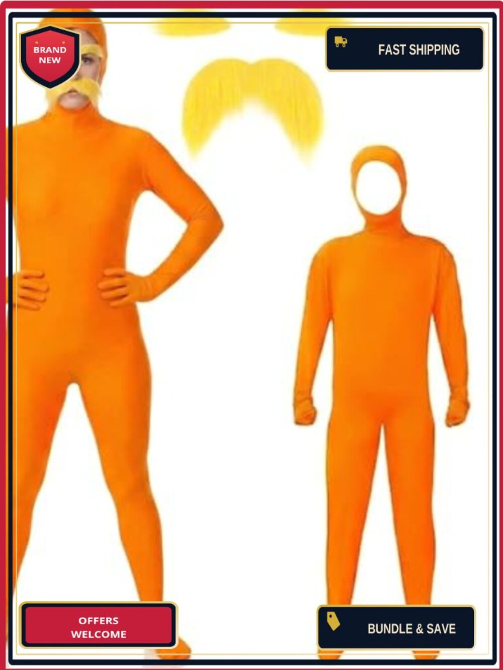 Halloween Costume Bodysuit Mustache Eyebrows Set Adults Cosplay